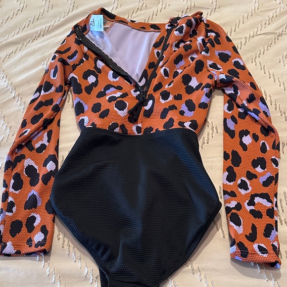 Art Class Orange and Black Leopard Print kid’s one piece bathing suit - Picture 3 of 3